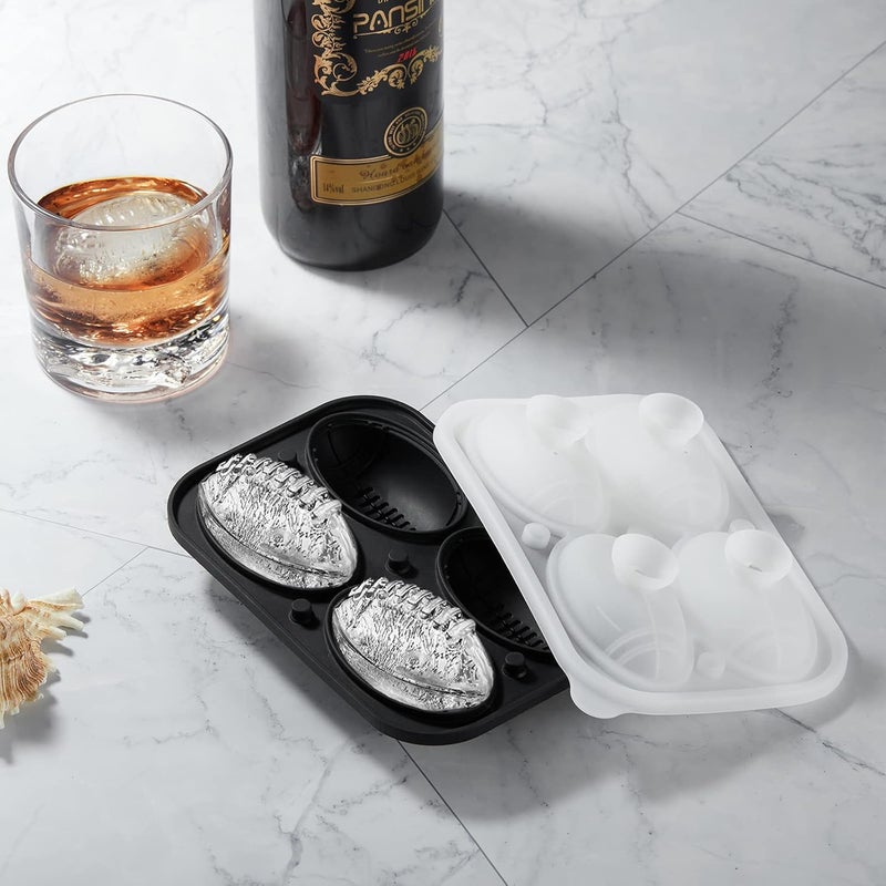 ACOOKEE Silicone Football Ice Cube Mold Fun Shapes, Novelty Football Gifts, 2.2" Large Craft Round Sphere Ice Ball Molds For Game Day, Whiskey, Cocktails, Bourbon, Super Bowl - Image 2